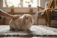 Lapin calme pendant une séance de brossage