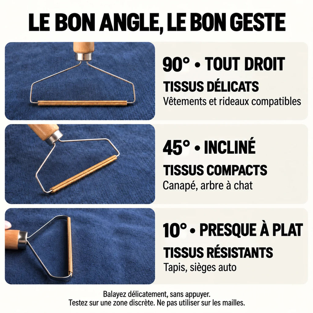 Brosse en T anti-poils PILPOIL® – Tapis, voiture et arbre à chat, manche en hêtre