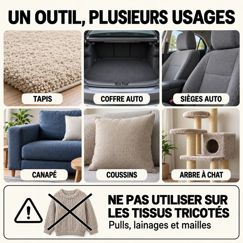 Brosse en T anti-poils PILPOIL® – Tapis, voiture et arbre à chat, manche en hêtre