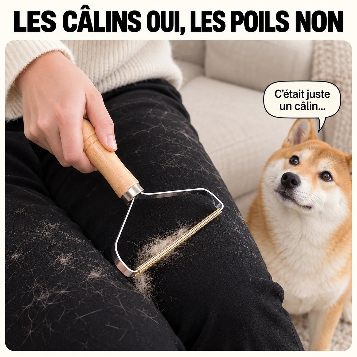 Brosse en T anti-poils PILPOIL® – Tapis, voiture et arbre à chat, manche en hêtre