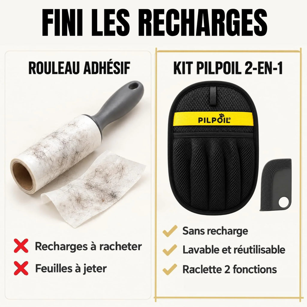 Gant anti-poils réutilisable PILPOIL, alternative au rouleau adhésif